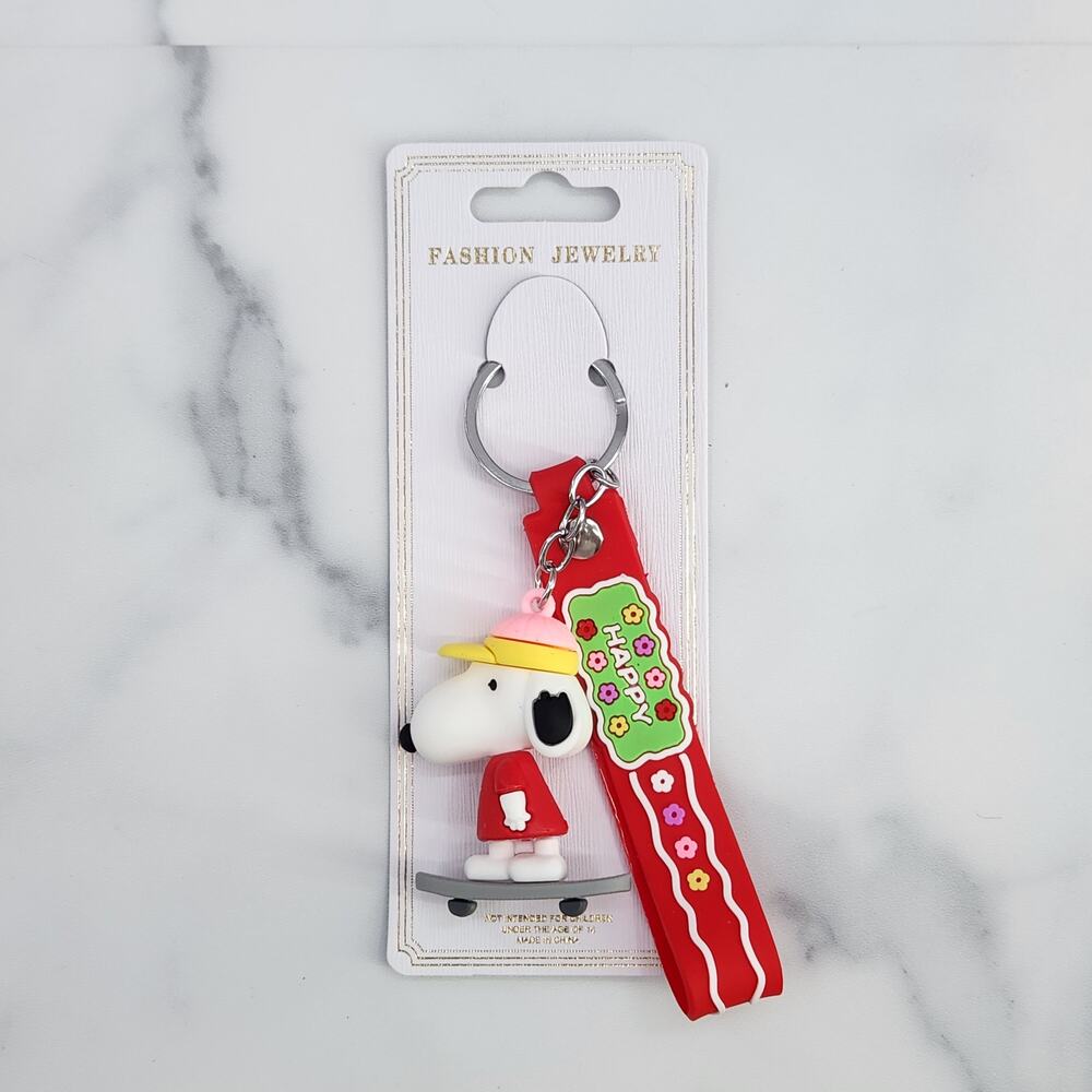 Peanuts Cartoon Skateboarding Snoopy 3D Figure Keychain, Strap Bag Charm Red